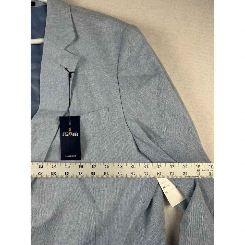 Stafford Mens Classic Fit Linen Blend Sport Coat Light Blue 46 Long 339310